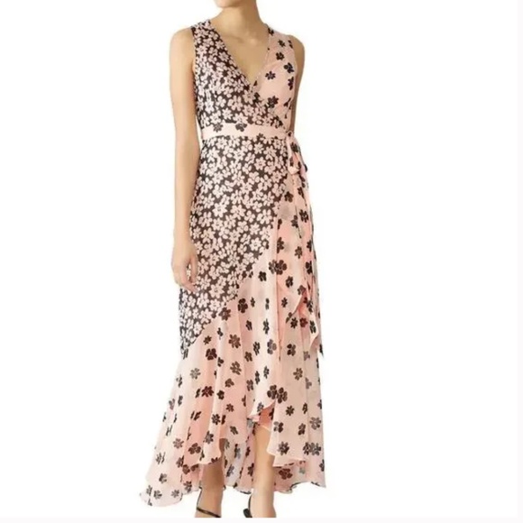 Fame and Partners Ruffle Dress Wrap Chiffon Pink/Brown Size 2 - Picture 1 of 10